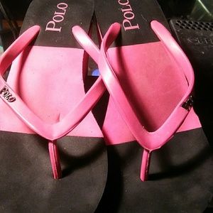 Size 9 hot pink and black polo wedges worn 1 time